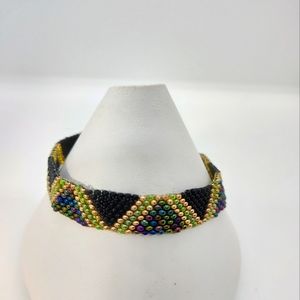 Black, green and Amber Bracelet handmade glass beads
